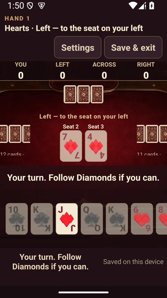 Hearts card table